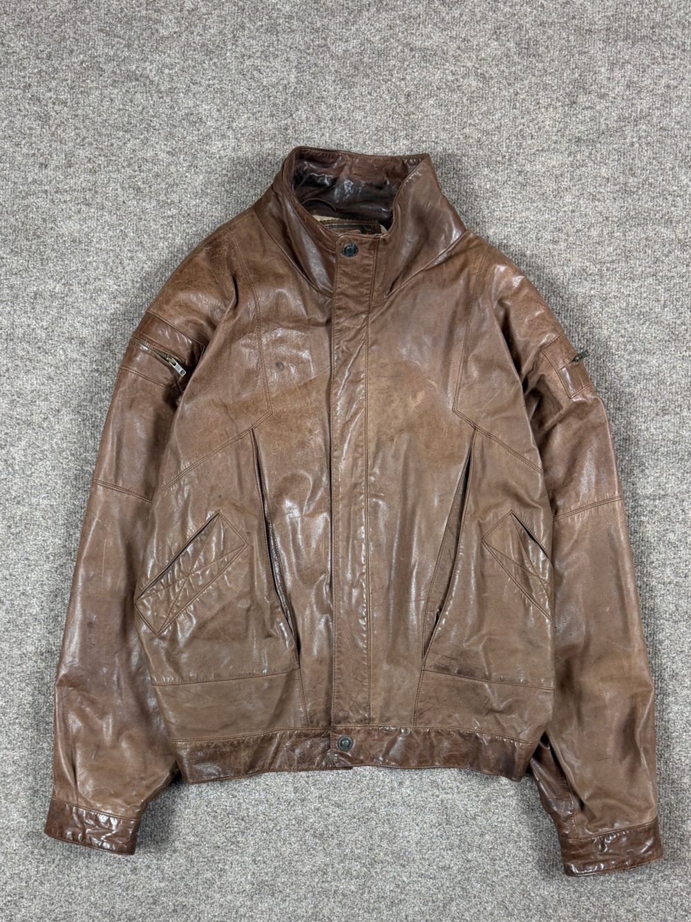 Wilsons Adventure Bound Brown Leather Bomber Jacket Men’s 2X Funnel Neck Patina